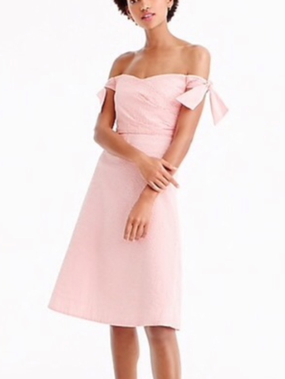 J Crew Off-Shoulder Pink A-Line Dress with Bow Sleeve Detail Size 8p